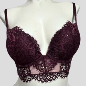 𝅺💕2/$35💕La Senza Beyond Sexy Classic Plunge Burgundy Lace Bra 32C